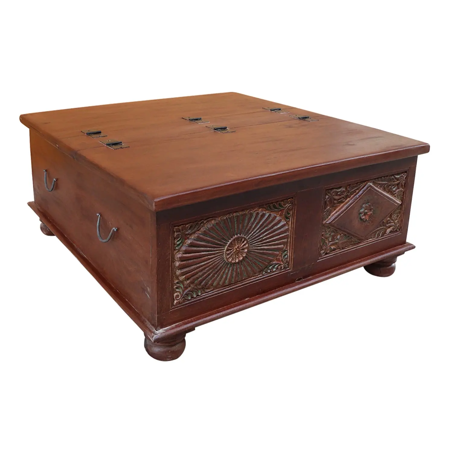 Vintage Carved Window Upcycled 41" Square Box Solid Wood Coffee Table