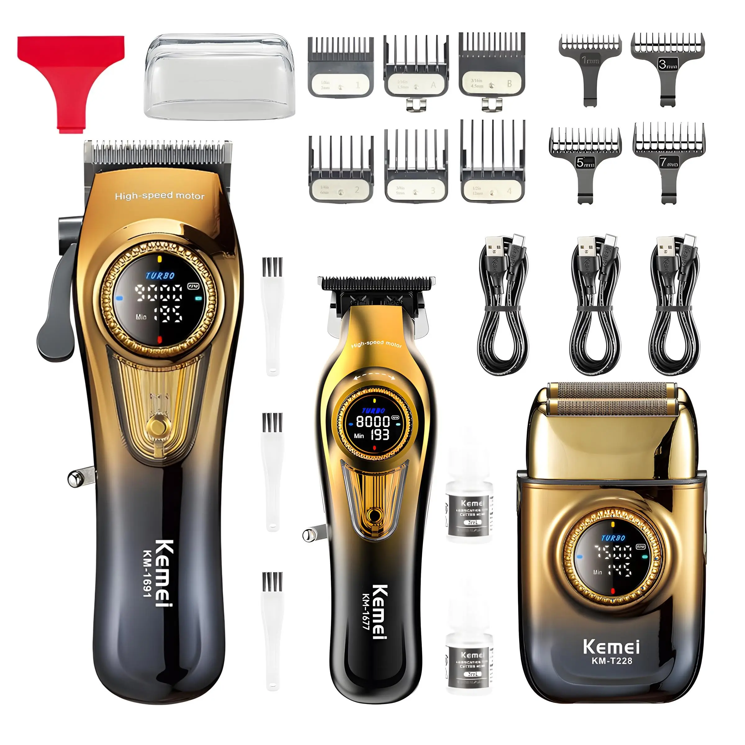 22-Piece Kemei High Power Hair Clipper Set, Adjustable Speed USB Fast Charging, Cordless Rechargeable Trimmer, Home & Salon Use, Customizable Handbag Included