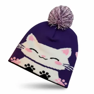 Good Kitty beanie with cute kitten and fluffy pom