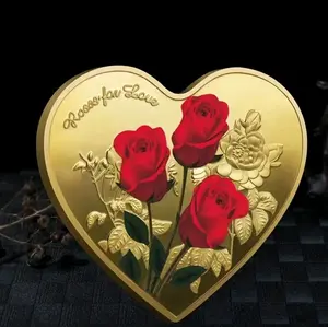 Heart-shaped Rose Commemorative Coin Valentine's Day Gift Commemorative Medal Confession Coin Collection Lucky Coin Decor
