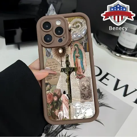 Patterned TPU Smartphone Cover Casing for iPhone 11-16, XR, XS, Plus, E - Virgin Mary Design, Anti-Drop Durable Protection, Shockproof, Matte Smooth Secure Surface, Raised Edges, Easy Grip Accessory