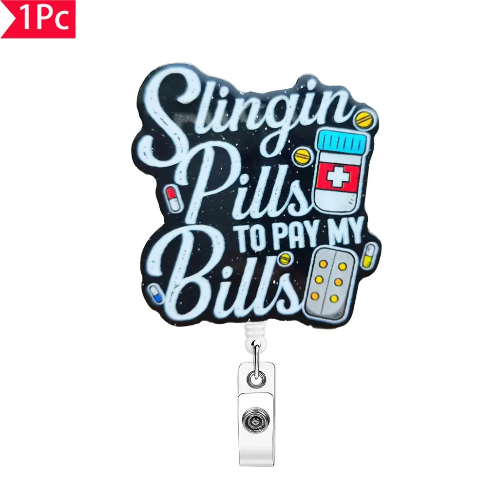 Sliding Pills To Pay My Bills Design Badge Holder, Cute Badge Reels Retractable, Id Badge Holders Retractable, ID Card Badge Holder for Students, Office Staff, Doctors, Nurses, Teachers, Medical Badge Holder