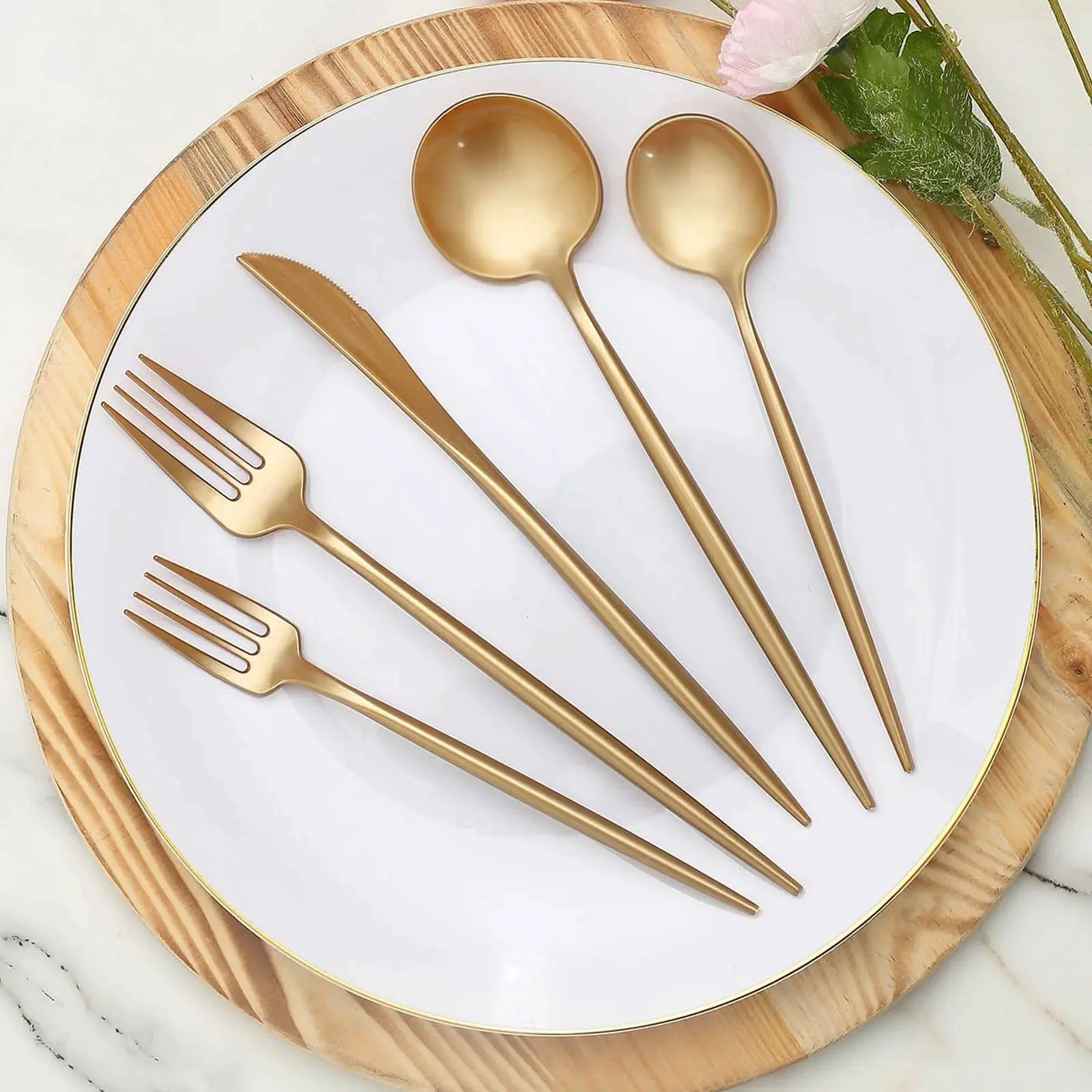 50-Pack Gold Plastic Cutlery Utensil Sets - Heavy Duty Premium Disposable Flatware, Tableware for Dinner with Included Utensils