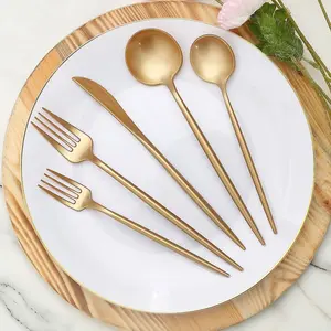 50-Pack Plastic Utensil Set Gold - Heavy Duty Premium Disposable Sleek Flatware