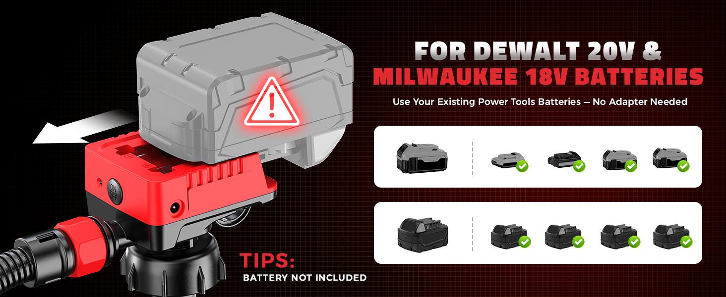 5 GPM Cordless Fuel Transfer Pump Compatible with DeWalt 20V & Milwaukee 18V Batteries,【Battery NOT Included】, Portable Gas Can Pump with 51" Hose, 5 Adapters, Gas Pump for Diesel, Gasoline fathersdaygift