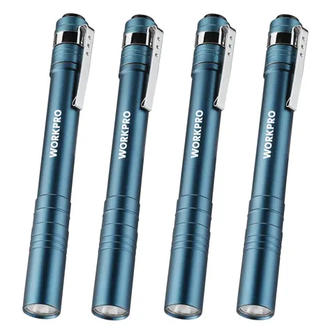 #toolupgrade WORKPRO LED Pen Light, Aluminum Pen Flashlights, Pocket Flashlight with Clip for Inspection, Emergency, Everyday, 2AAA Batteries Include(4-Pack)