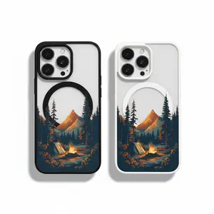 Magnetic Ring Wireless Charger for 17 Pine Forest Night Case Transparent Design Compatible with iPhone 17 Night Scene Nature-Themed Protective Soft Casing with Cute Cartoon Monkey Design e4
