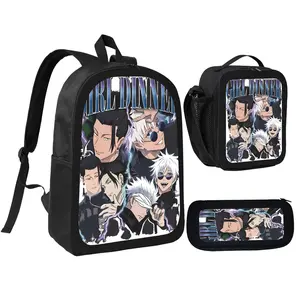 3Pcs/Set Anime Sator Gojo Backpack 3D Printed Student Bag Anime Small Laptop Bag Pencil Case for Lunch-A