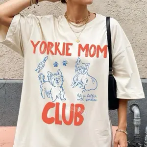 Yorkie Mom Club Shirt, Dog Mom Club Shirt, Yorkie Lover Tshirts, Yorkshire Terrier Graphic Tee, ORIGINAL DESIGNER, Fur Mama Gift, Trendy Apparel Shortsleeve Crewneck Womenswear Cotton
