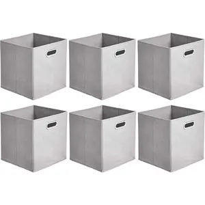 Amazon Basics Collapsible Cube Storage Organizer Bins, 6-Pack, 10.5 X 10.5 X 11 Inches, Light Grey Amazon Basics