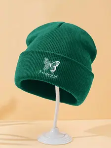 Butterfly Print Knitted Beanie Hat, Windproof and Warm Casual Winter Fashion for All, Versatile Geometric Acrylic Cap for Men & Women