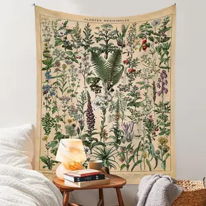 Vintage Flowers Tapestry, Long Vertical Wall Hanging Reference Illustrative Botanical Tapestries for Bedroom Aesthetic Floral Tapistry Botanical Plants Tapestry Wall Hanging Cute Bedroom Decor