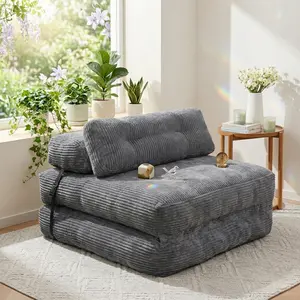 HYRORA Folding Sofa Bed with Pillow Convertible Sleeper Chair with Back Support Corduroy Portable Fold Out Chair  Single Bed Comfy Floor Sofa Lounge for Living Room