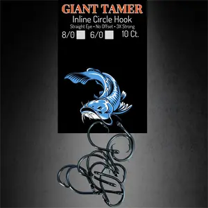 GIANT TAMER In-Line Circle Hooks - Straight Eye, 8/0, 6/0, 10/0 (Heavy Duty)