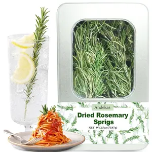 30–35PCS Dried Whole Rosemary Sprigs, 2.5oz Natural Spices in Clear-Window Tin, 7" Air-Dried Rosemary for Cooking, Baking, Tea, Gift & Aromatic Crafting