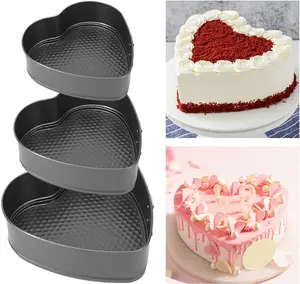 Set of 3 Springform Heart Cake Tins Heavy Duty, Double Layer Non-Stick Coating, Removable Base, Heavy Duty Carbon Steel, Fit for Frozen Desserts, Oven Safe Bakeware (8/9/10 Inch)
