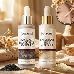 2PCS Rice & Black Rice Exfoliating Ampoule Serum, Brightening Face Essence with Niacinamide & Rice Bran Water, Pore Minimizing & Smoothing Peeling Treatment for Radiant Glow, Skincare Set