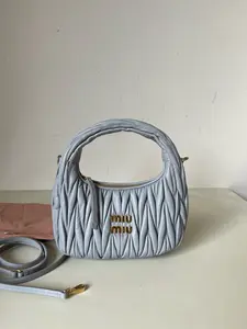 Pre-owned miu miu Cornflower Blue Matelassé Crinkled Leather Hobo – Small – Chip Version – With Dust Bag & Strap