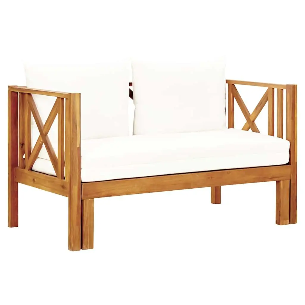 vidaXL Solid Acacia Wood 2-Seater Patio Bench with Cushions Outdoor Garden Wooden Storage Extendable Daybed Bench Seating Seat Furniture 48 310307