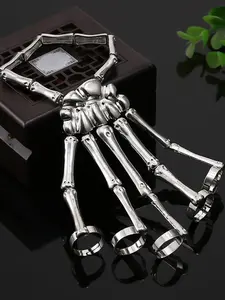 Hand Accessories Fashion Personality Punk Skeleton Hand Bone Versatile Five Finger Ring Bracelet Adjustable Integrated Chain