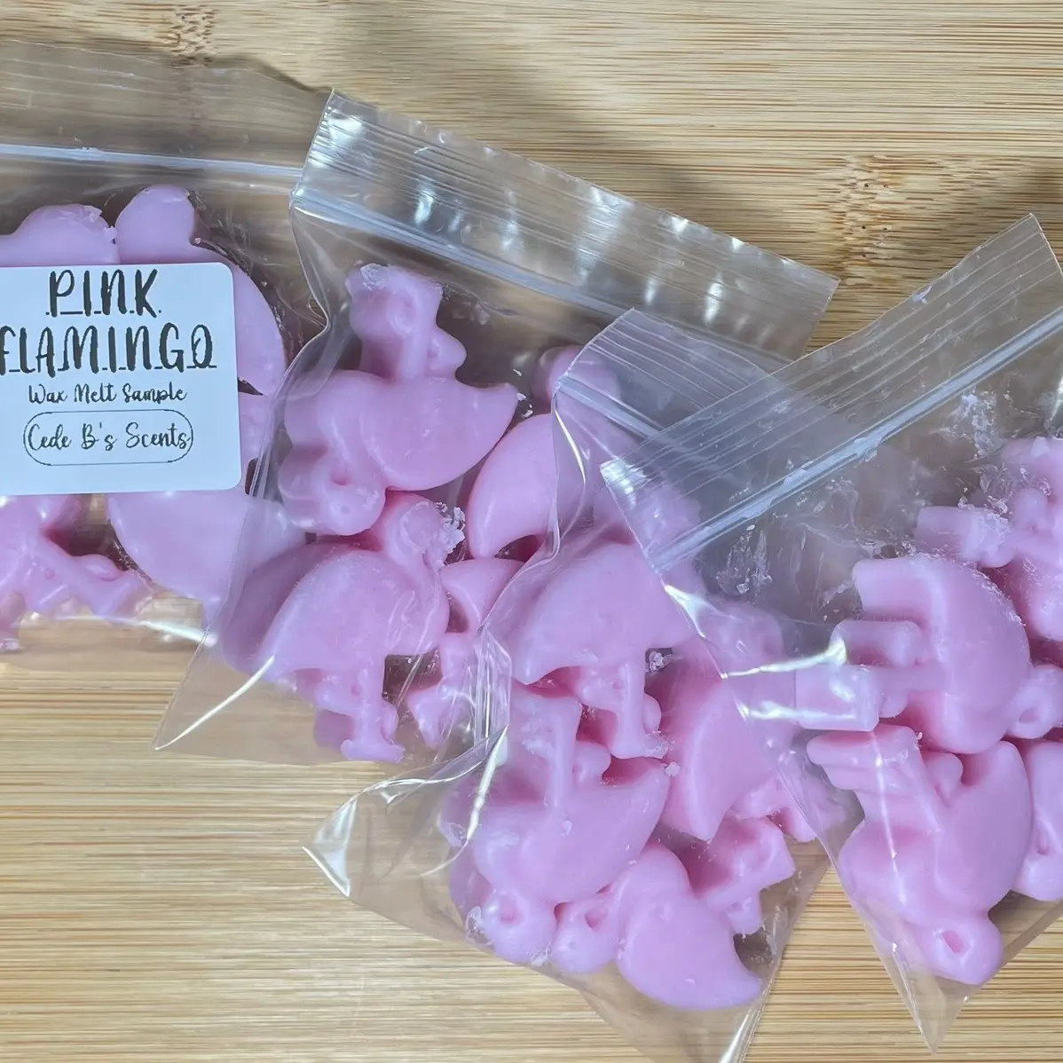 Pink flamingo scented wax melt sample bag, 4 flamingos, soy wax, palm wax, coconut wax, high fragrance load, hand poured