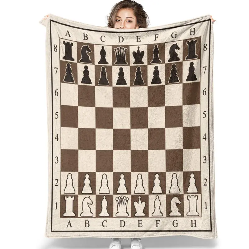 Vintage Chess Board Print Flannel Throw Blanket, Retro Checkerboard Chess Game Decor Blanket, Soft Warm Gift for Chess Lovers for Birthday, Holiday, Game Night, Bedroom Sofa Couch Home Decoration. Gift for young men, women, boys, girls