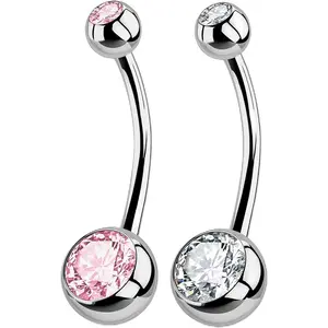 2PCS G23 Titanium Belly Button Rings 14G with Sparkling Cubic Zirconia Internally Threaded Navel Belly Piercing Curved Barbell Jewelry For Women Multiple Bar Lengths 6mm 8mm 10mm 12mm 14mm 16mm