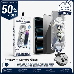 Privacy guard accessory + Camera Lens Protector + Shockproof Clear Case for iPhone 17/16/15/14/13 Pro Max | Lion Magic Glass