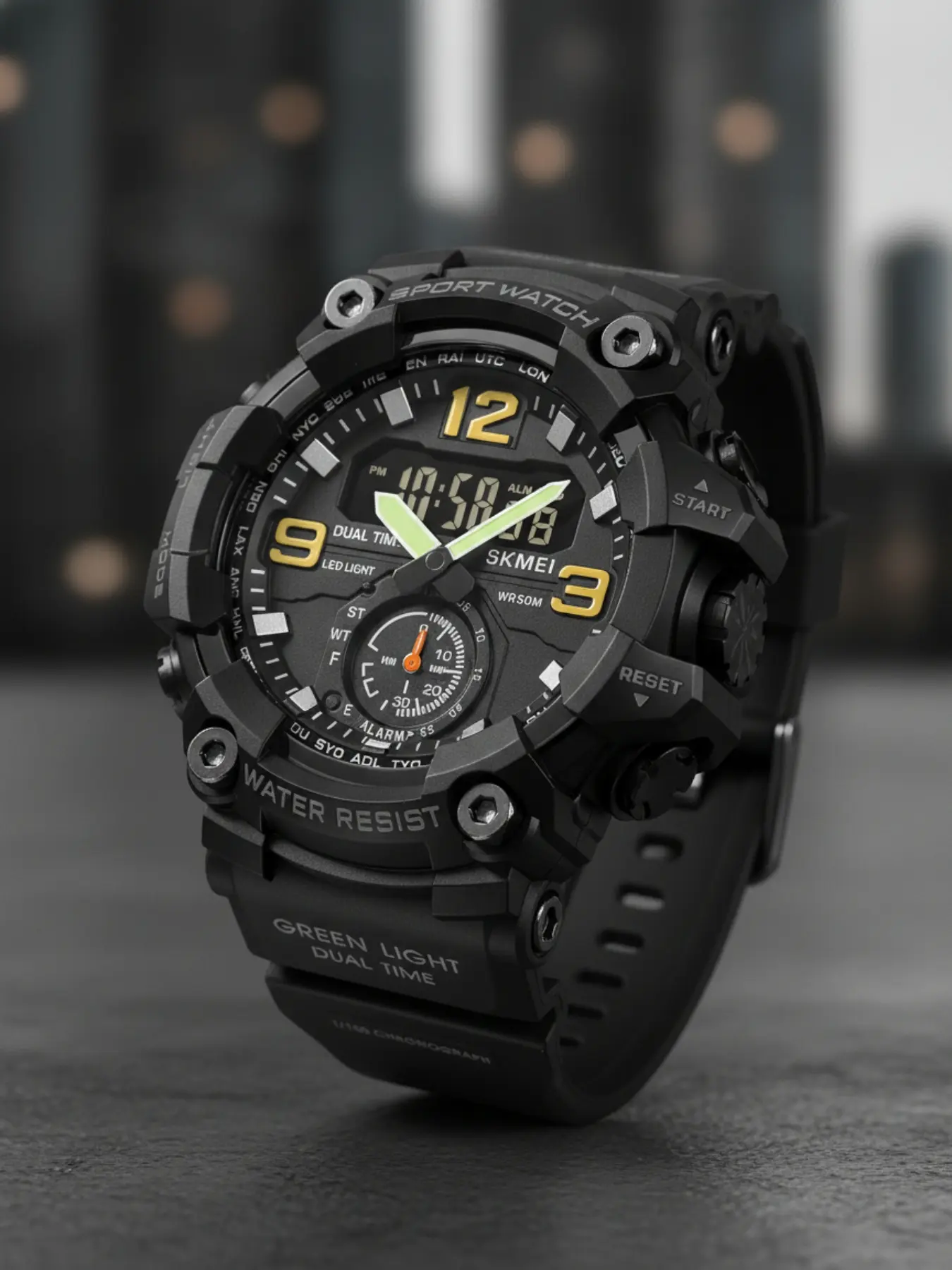 Men's Outdoor Sports Watch, Dual Display Digital Timer, 50m Waterproof, Night Glow Time Zone, Hiking Cycling Street Style, Sporty Waterproof Watch, Digital Wristwatch