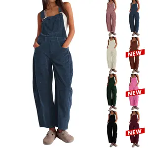 Molitree Women's Corduroy Overalls Barrel Wide Leg Bib Pants Adjustable Romper Jumpsuit with Pockets  Casual Wideleg Womenswear Brown