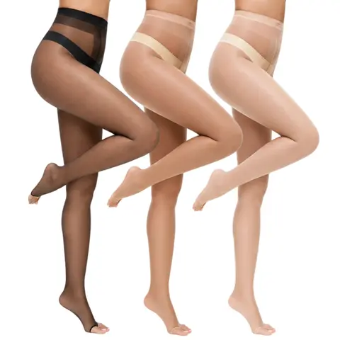 MANZI Women's Toeless 10D Ultra Thin Pantyhose, 3 Pairs Open Toe Sheer Tights with Control Top