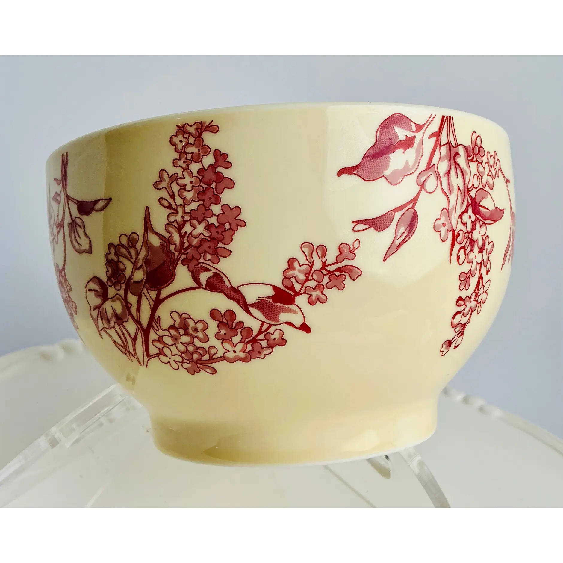 Potter’s Studio Fine Ceramic Bowl - Red Allover Floral & Striped Panel Variants New , stripped 6”x3” floral 6”x 3.5” toile embossed farmhouse