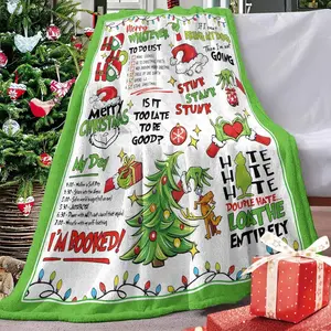 Funny Merry Christmas Green Flannel Throw Blanket, Funny Xmas Tree Birthday Gifts for Kids Men Women, Winter Holiday Soft Blankets for Bedding Sofa Home Decor Gift Idea