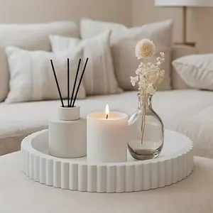 Modern Wave Line Design Coffee Table Tray, 23cm Round Decorative Plate, Multi-Purpose Home Decoration for Living Room, Dining Room, Kitchen, Bathroom