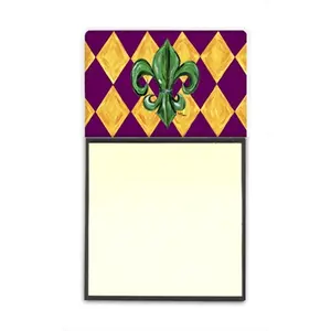 212 MAIN Mardi Gras Fleur de Lis Purple, Green and Gold Refillable 3x3 in Sticky Note Holder-Postit Note Dispenser, Office Organizer, Desktop Stationery Storage Work Accessory