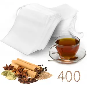 400Pcs Tea Filter Bags, Disposable Tea Filter Bags for Loose Leaf Tea from Safe Materials, With Drawstring, Empty Tea Bags Suitable for Loose-Leaf Tea, Spices, Herbs (3.54 x 2.75 inch)