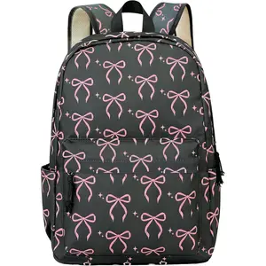 Black Bows School Backpack for Women Aesthetic Backpack Cute Bow Bookbag for College Travel Office Work Coquette Preppy Bookbags Pink Bows Backpacks