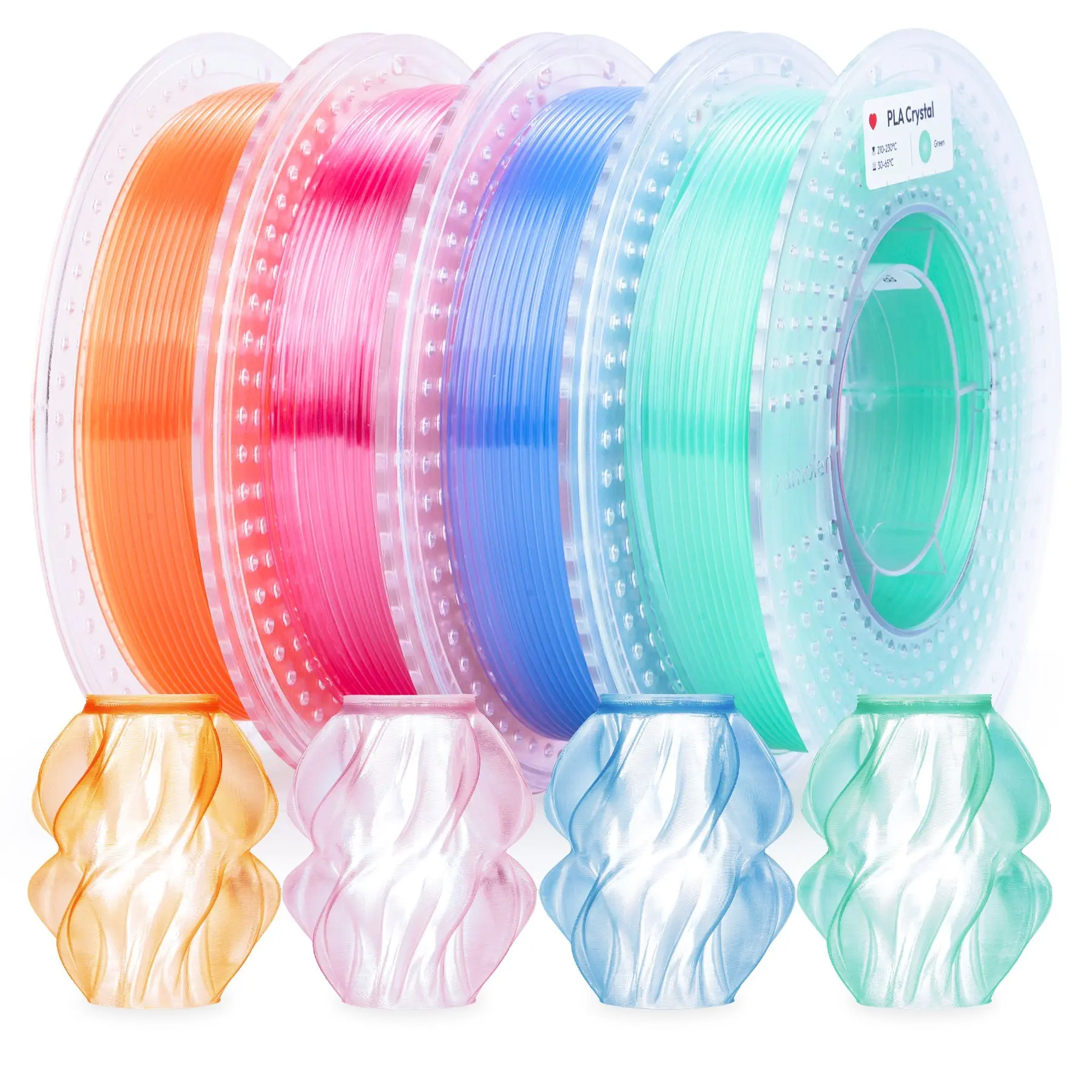 Amolen Polylactic Acid (PLA) Biodegradable Eco-Friendly 3D Printing Filament Supplies - Translucent Grad., Bubble-Free, Light-Penetrating, 4 x 200g (200g Each) Pack, Compatible with Most 3D Printers