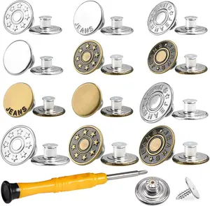 Jeans Button Replacement No Sew:  24 Sets Metal Buttons for Pants -  Adjustable Button - Tighten  Size by 1 Inch or Extend an Extra Inch - Contains A Removable