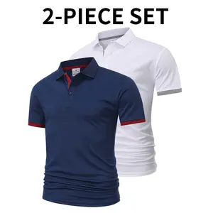 Men’s two-piece short-sleeve golf/tennis athletic set, quick-drying activewear, comfortable collar and sleeve design, suitable for casual and sports occasions, Mother’s Day gift