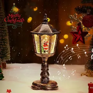 Christmas Musical Snow Globe Lantern Lighted Water Glittering Lantern with 8 Christmas Songs, USB &