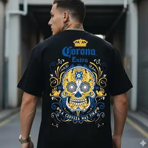 CORONA EXTRA BLUE GOLD SUGAR SKULL BEER LOVER TSHIRT