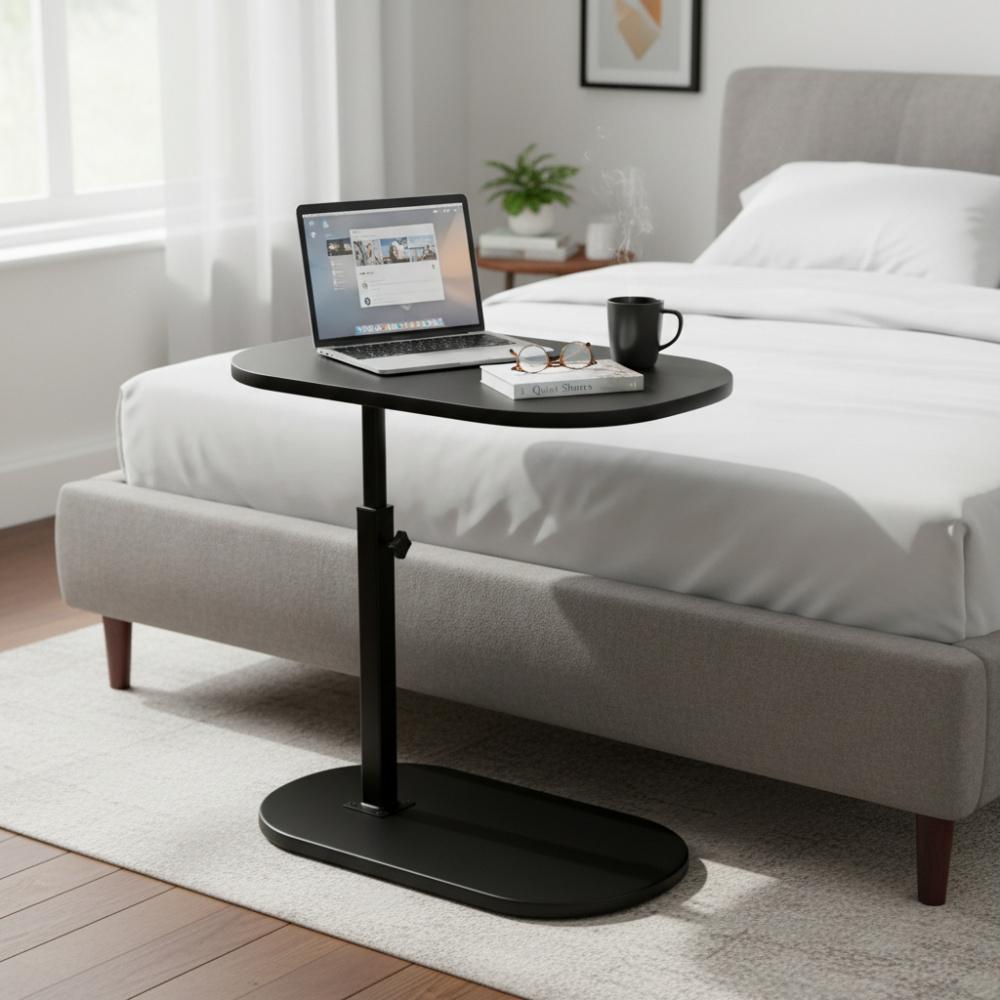 Height Adjustable Sofa Side Table, Multi-Functional End Table for Living Room, Bedroom, Balcony, Stable Overbed Laptop Stand Snack Tray