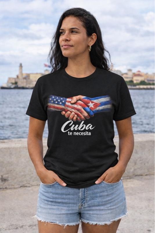 Cuba Te Necesita T-Shirt - Black Graphic Tee with Handshake Design