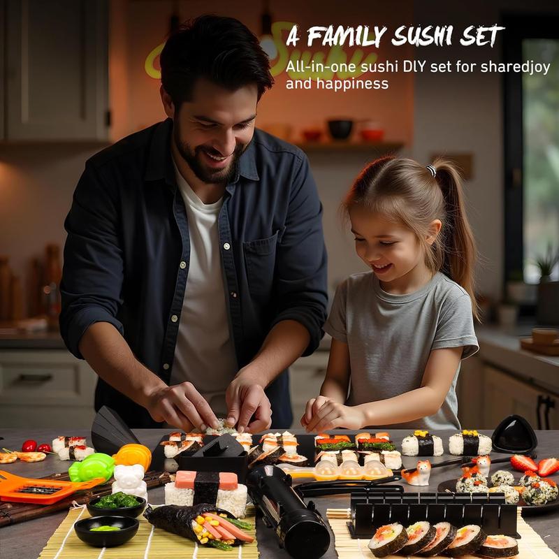 Sushi Making Kit, 32-in-1 Complete Set with Bazooka Roller, Nigiri & Musubi Presses, Bamboo Mats, Knife, Peeler, Animal Rice Molds, Chopsticks & More – Perfect for Family Fun