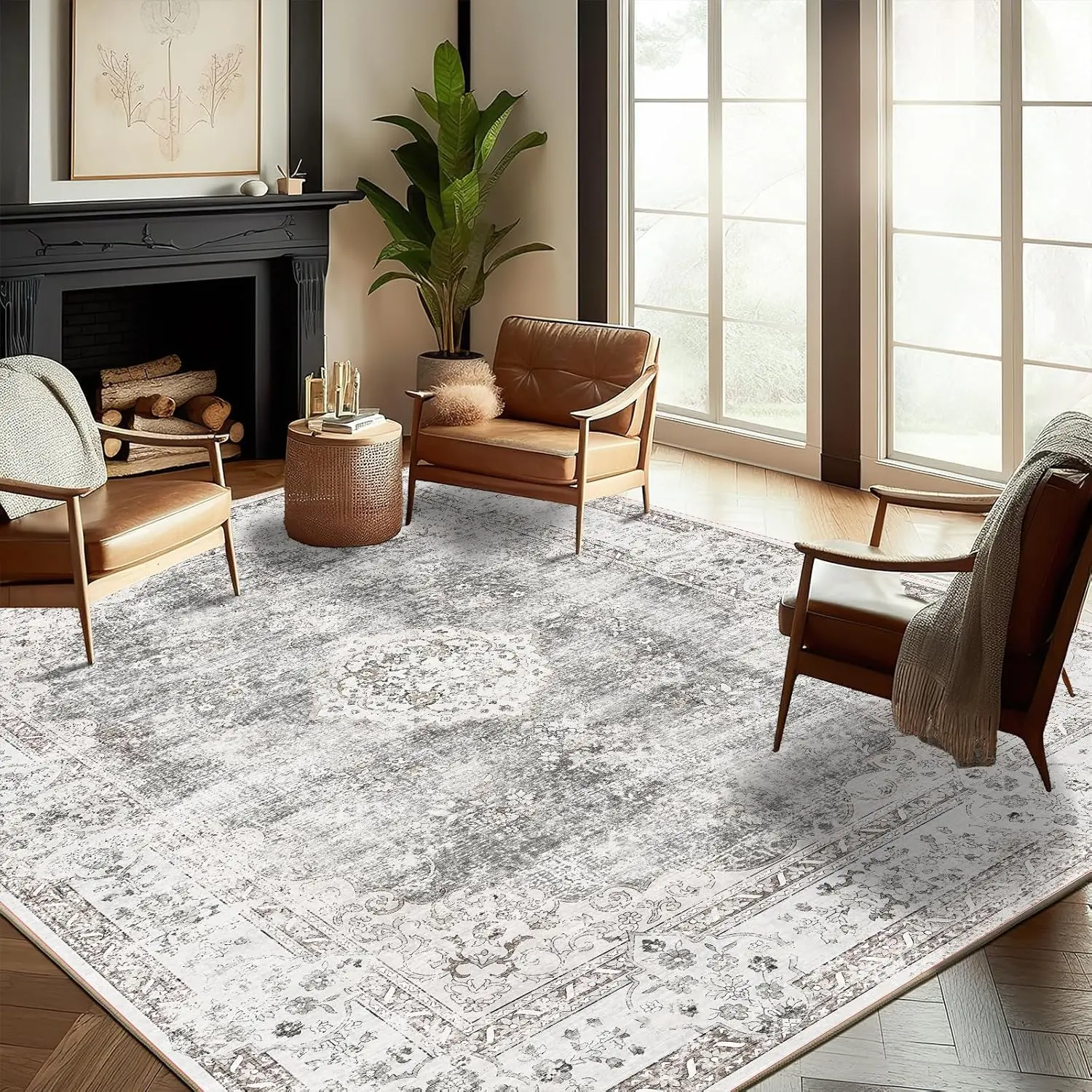 8x10 Area Rugs for Living Room extra large– Washable Non-Shedding Easy Care Stain Resistant High Traffic, Boho Medallion Distressed Carpet for Bedroom, Office, Alfombra para sala, Home Decor