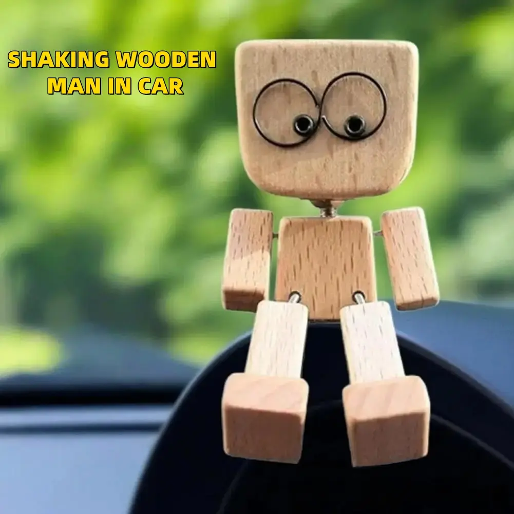Expression Car Figurine 12 Funny Wiggling Leg Wooden Figure Cute Interior Decoration Interesting Figurine for Car Dashboard, Car Trinkets, Dashboard Accessory