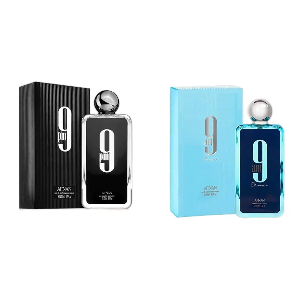 Afnan 9 PM EDP For Men 3.4 Oz + Afnan 9 AM Dive EDP For Unisex 3.4 Oz Combo Bundle
