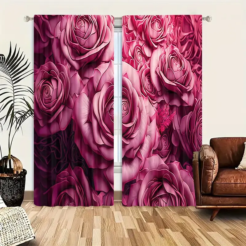 2pcs Creative Pattern Half-Blackout Privacy Grommet Curtains, Artistic Style, Suitable for Kitchen, Living Room, Bedroom, Bathroom, Game Room