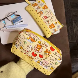 1pc Butter Cheese Bear Pencil Case, Japanese Cartoon Style, Polka Dot Design, Small Portable, Storage for Stationery & Cosmetics
